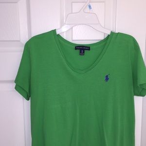 green v neck polo tee